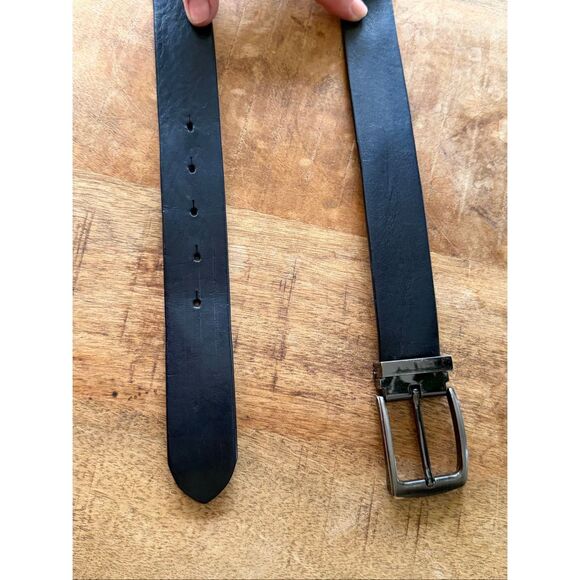 Black Leather Belt Elephant Logo Silver Buckle Classic Style Men’s 105cm - Picture 5 of 7